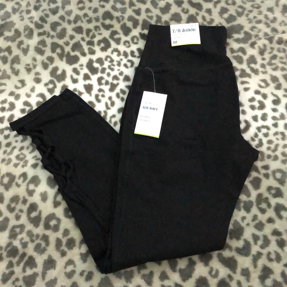 Old Navy Go Dry 7/8 Ankle High Rise Lace-up Legging in Black Size Medium